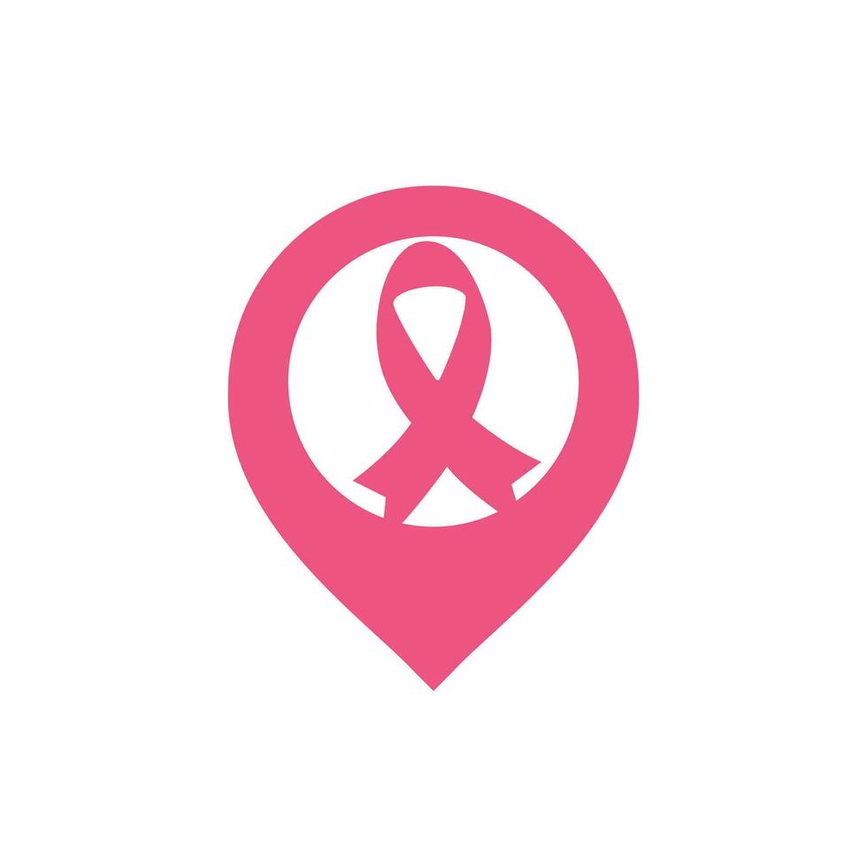 ruban rose et création de logo vectoriel gps. symbole de sensibilisation au cancer du sein. octobre est le mois de la sensibilisation au cancer du sein dans le monde.