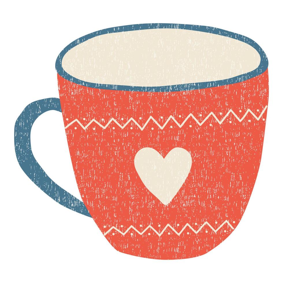 tasse en céramique rouge dessinée à la main avec coeur, isolée sur fond blanc vecteur