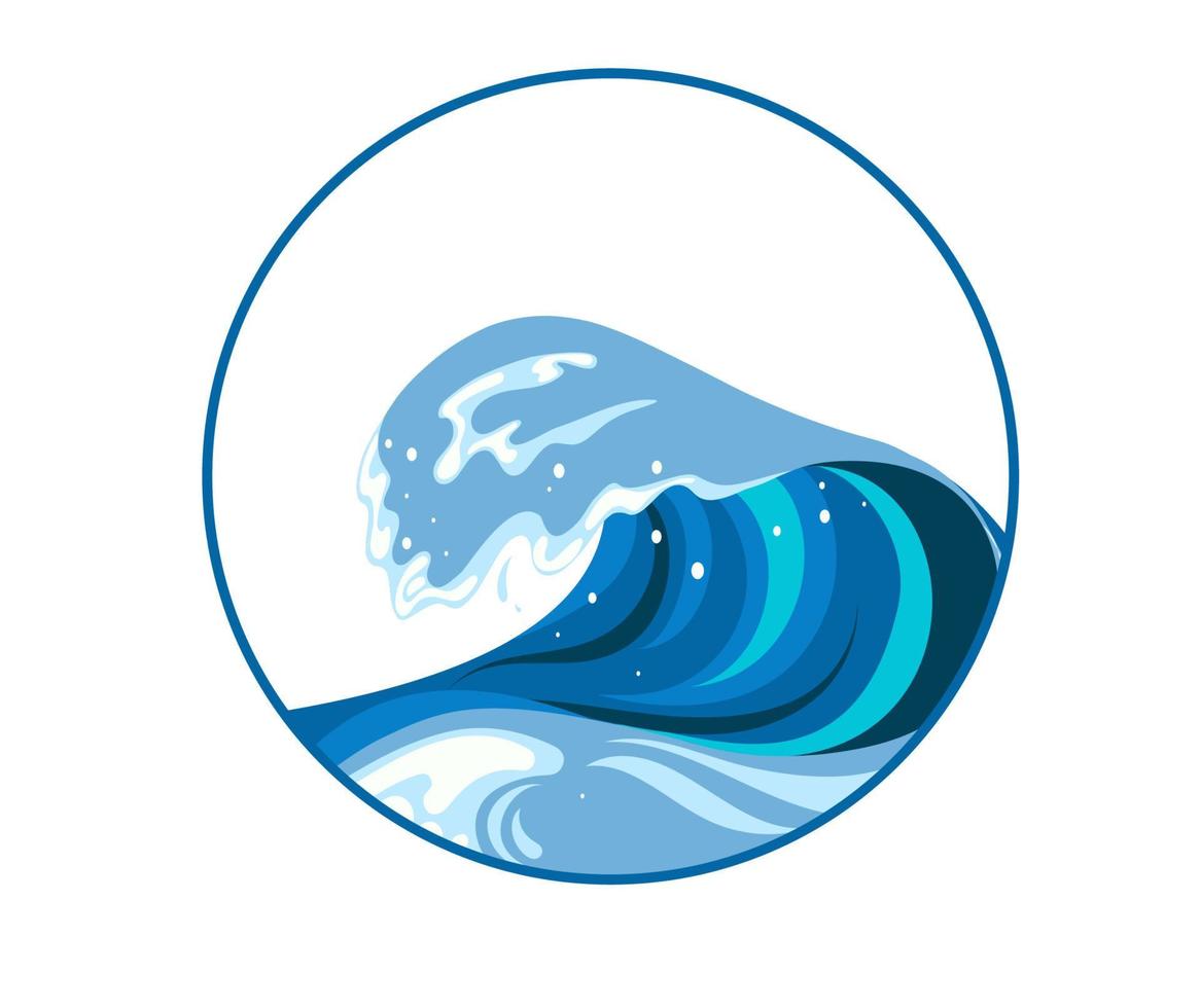 vague de tsumani en style cartoon plat. grande éclaboussure d'eau tropicale bleue avec mousse blanche. illustration vectorielle isolée sur fond blanc vecteur