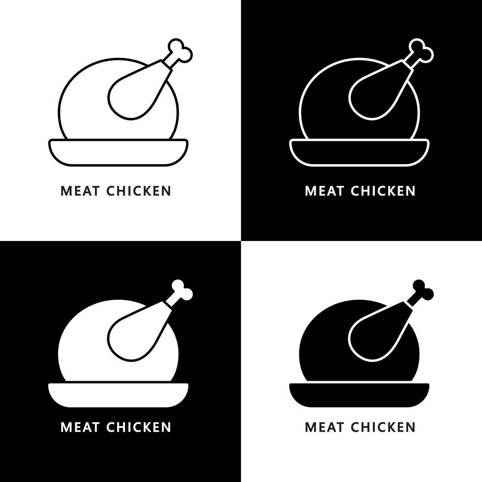 icône du logo de dessin animé de poulet à la viande. illustration de symbole de restauration rapide au poulet vecteur