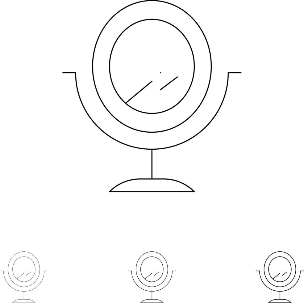 jeu d'icônes de ligne noire audacieuse et fine de mode miroir vecteur