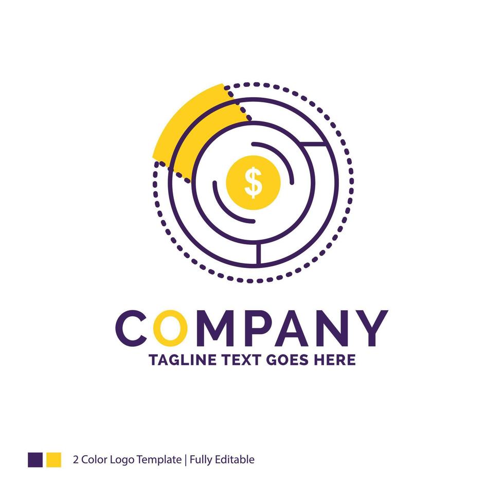 création du logo du nom de l'entreprise pour l'équilibre. budget. diagramme. financier. graphique. conception de nom de marque violet et jaune avec place pour le slogan. modèle de logo créatif pour petites et grandes entreprises. vecteur