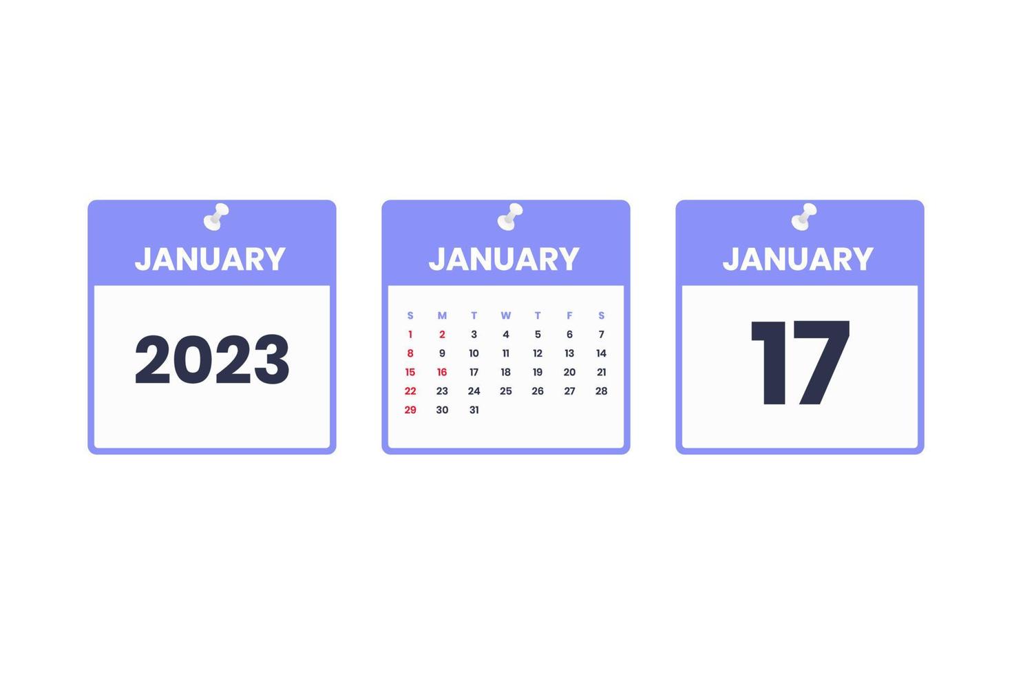 conception du calendrier de janvier. 17 janvier 2023 icône de calendrier pour l'horaire, le rendez-vous, le concept de date importante vecteur