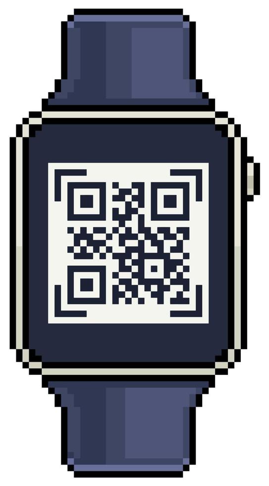 smartwatch pixel art avec icône de vecteur de code qr pour jeu 8bit sur fond blanc