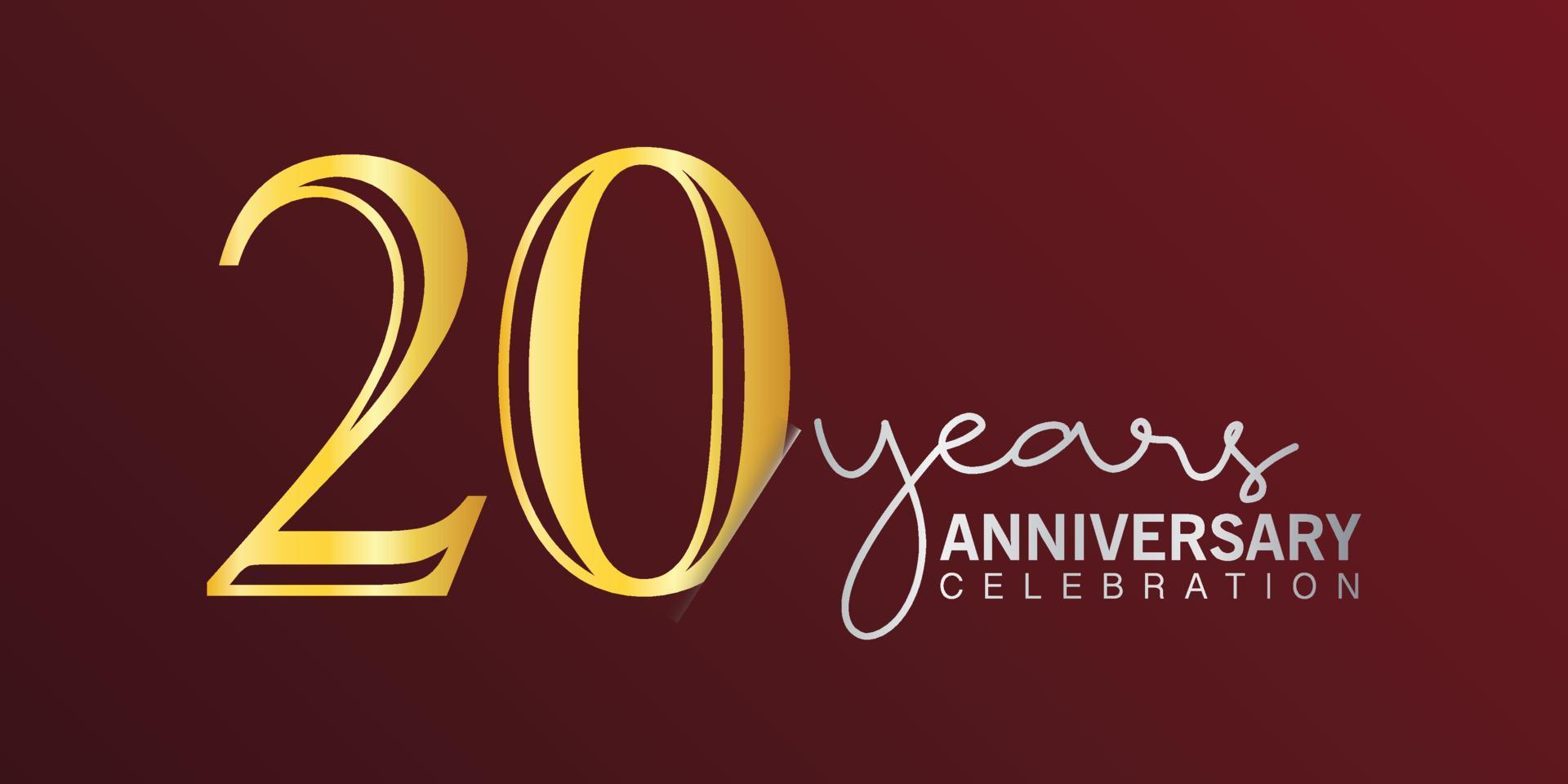 Logotype de célébration du 20e anniversaire numéro couleur or avec fond de couleur rouge. anniversaire de vecteur pour la célébration, carte d'invitation et carte de voeux