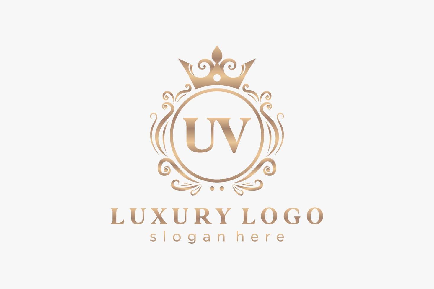 modèle initial de logo de luxe royal de lettre uv dans l'art vectoriel pour le restaurant, la royauté, la boutique, le café, l'hôtel, l'héraldique, les bijoux, la mode et d'autres illustrations vectorielles.