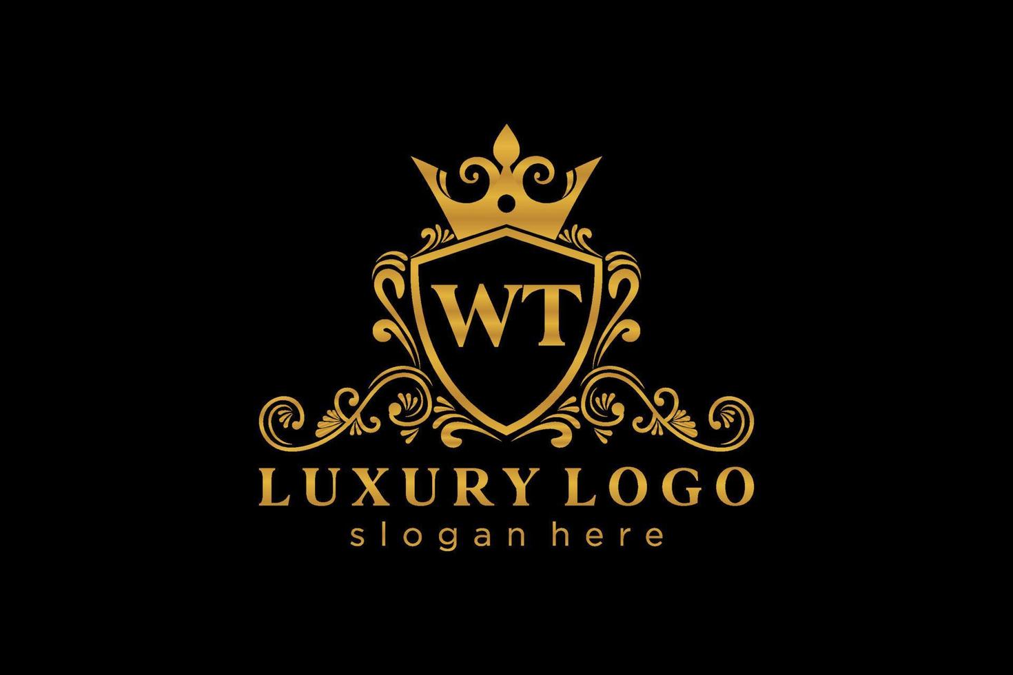 modèle de logo de luxe royal lettre initiale wt dans l'art vectoriel pour le restaurant, la royauté, la boutique, le café, l'hôtel, l'héraldique, les bijoux, la mode et d'autres illustrations vectorielles.
