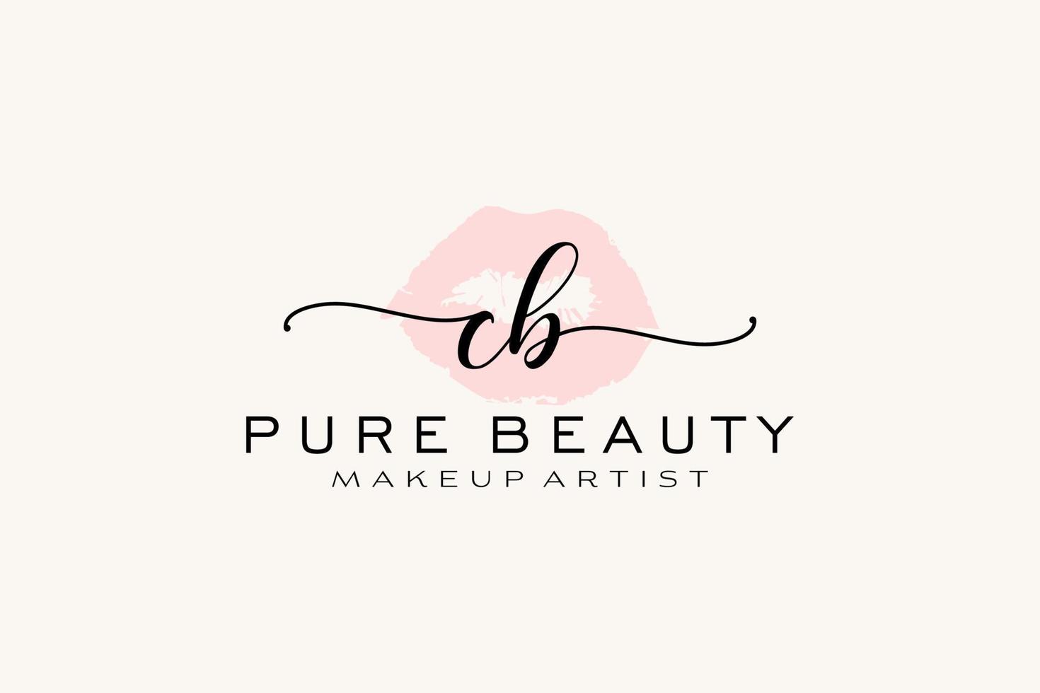 création initiale de logo préfabriqué pour les lèvres aquarelles cb, logo pour la marque d'entreprise de maquilleur, création de logo de boutique de beauté blush, logo de calligraphie avec modèle créatif. vecteur