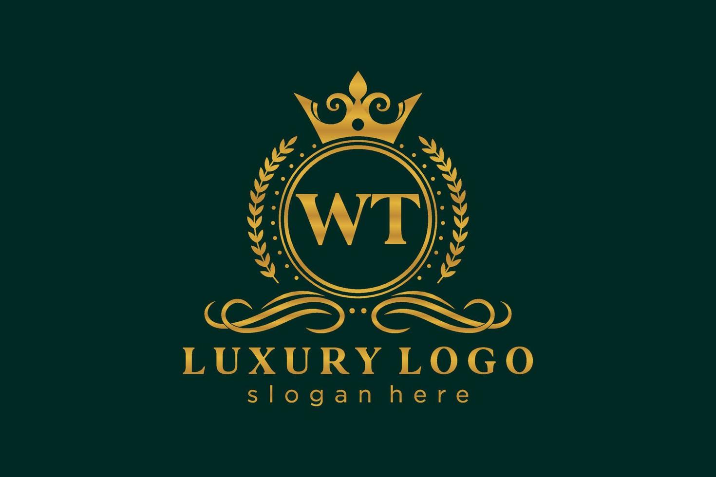 modèle de logo de luxe royal lettre initiale wt dans l'art vectoriel pour le restaurant, la royauté, la boutique, le café, l'hôtel, l'héraldique, les bijoux, la mode et d'autres illustrations vectorielles.