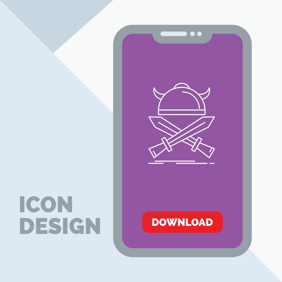 bataille. emblème. viking. guerrier. icône de ligne d'épées sur mobile pour la page de téléchargement vecteur