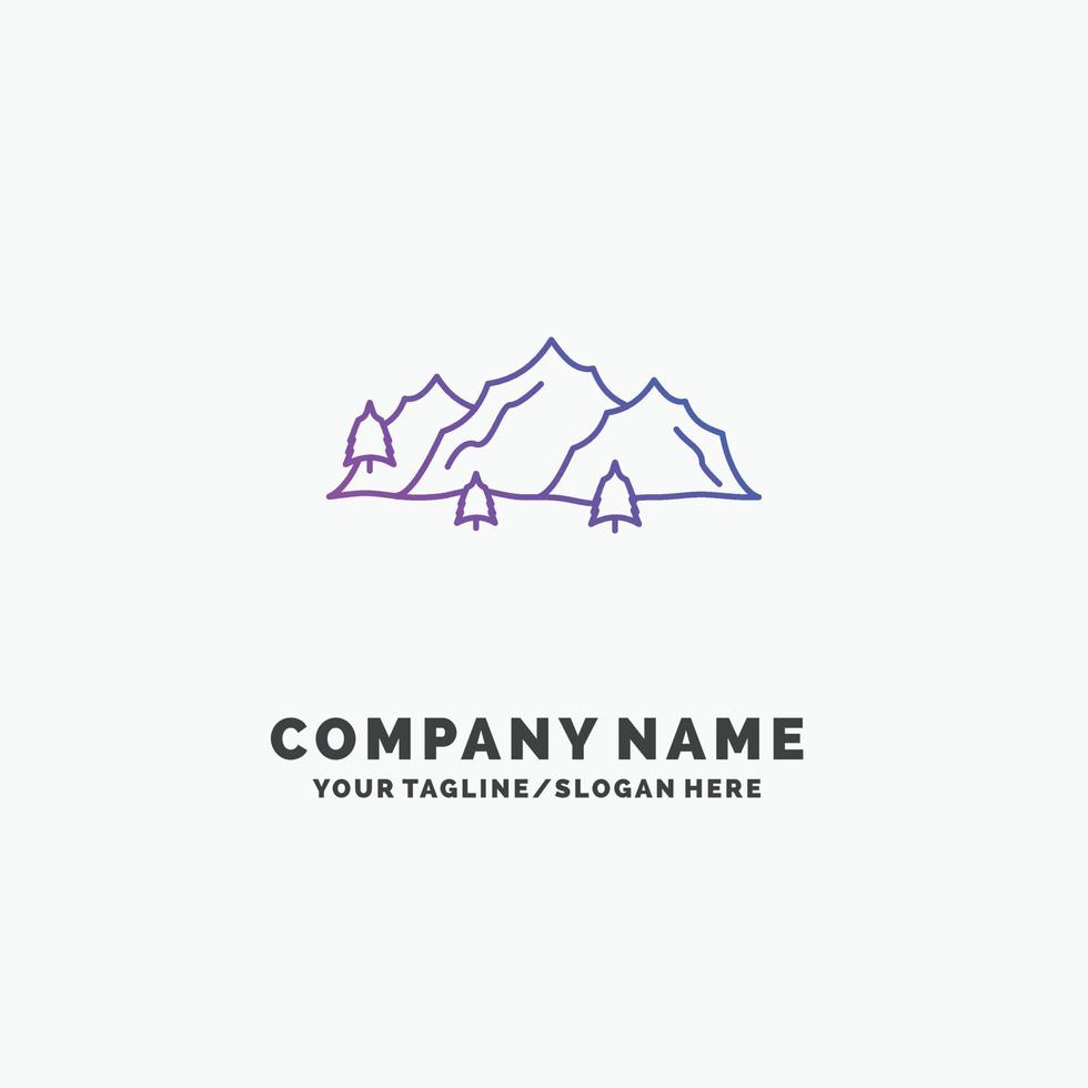 Montagne. paysage. colline. la nature. modèle de logo d'entreprise violet arbre. place pour le slogan vecteur