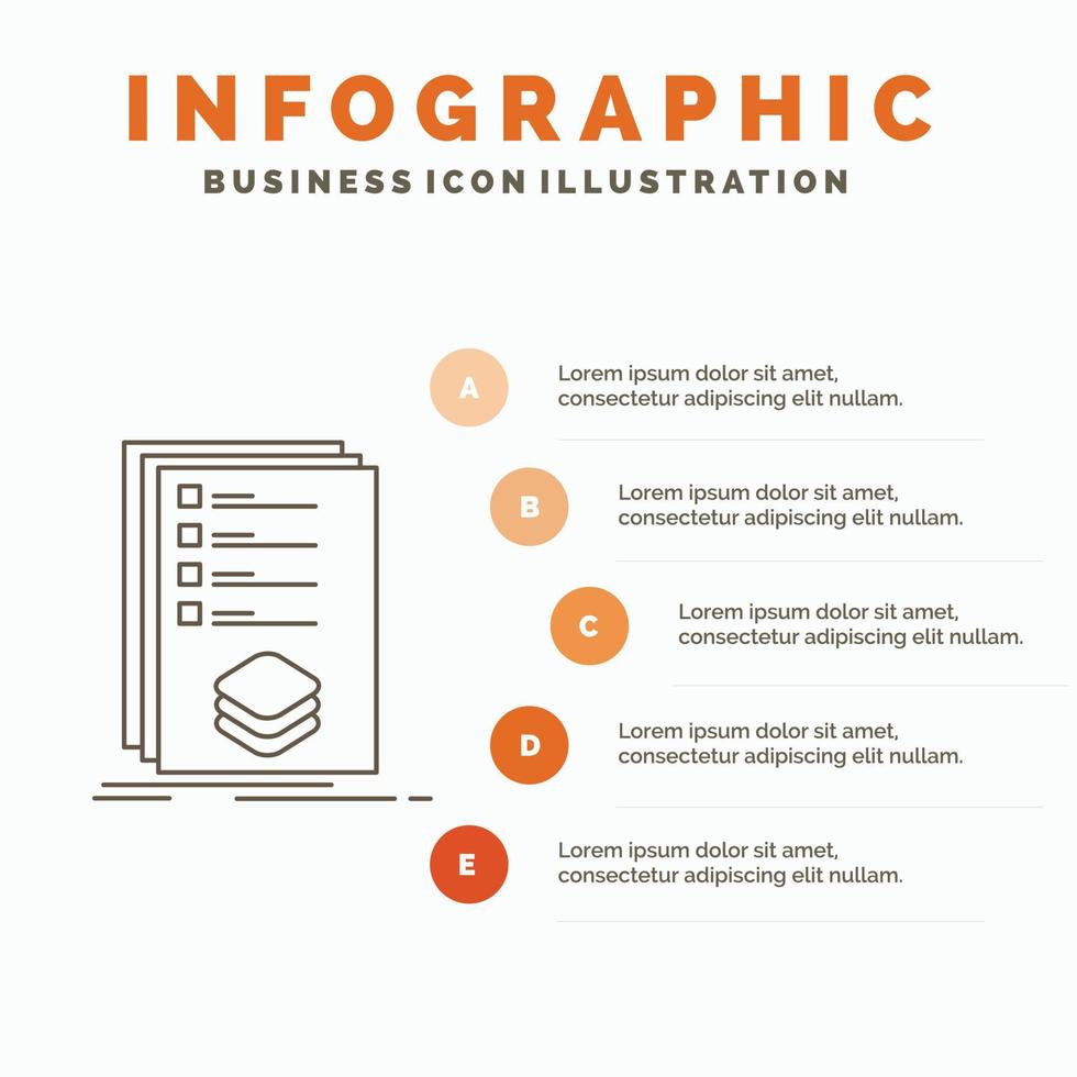 catégories. Chèque. liste. référencement. marquer le modèle d'infographie pour le site Web et la présentation. icône grise de ligne avec illustration vectorielle de style infographie orange vecteur