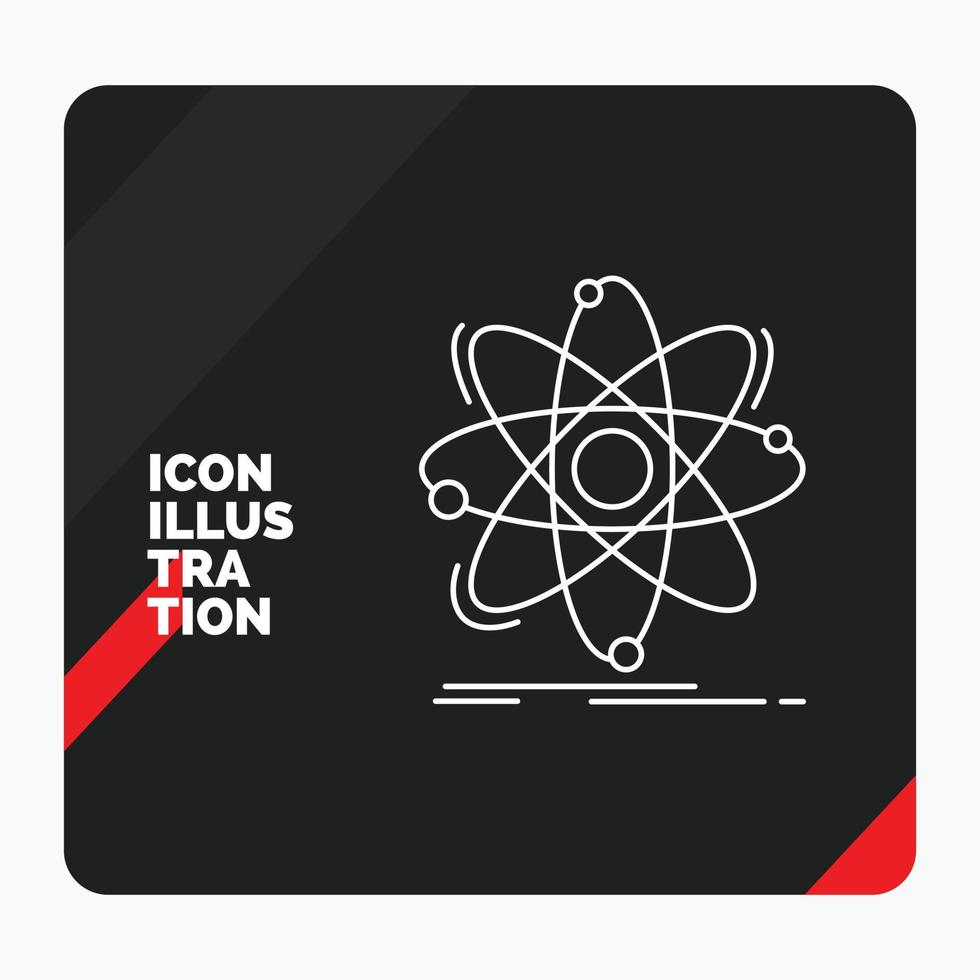 arrière-plan de présentation créative rouge et noir pour l'atome. la science. chimie. la physique. icône de la ligne nucléaire vecteur