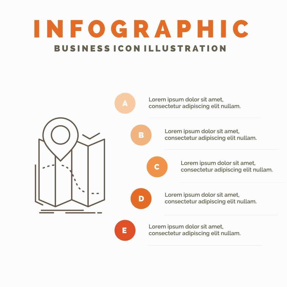 GPS. emplacement. carte. la navigation. modèle d'infographie d'itinéraire pour le site Web et la présentation. icône grise de ligne avec illustration vectorielle de style infographie orange vecteur