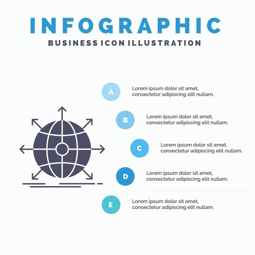 Entreprise. global. international. réseau. modèle d'infographie Web pour le site Web et la présentation. icône grise de glyphe avec illustration vectorielle de style infographique bleu. vecteur