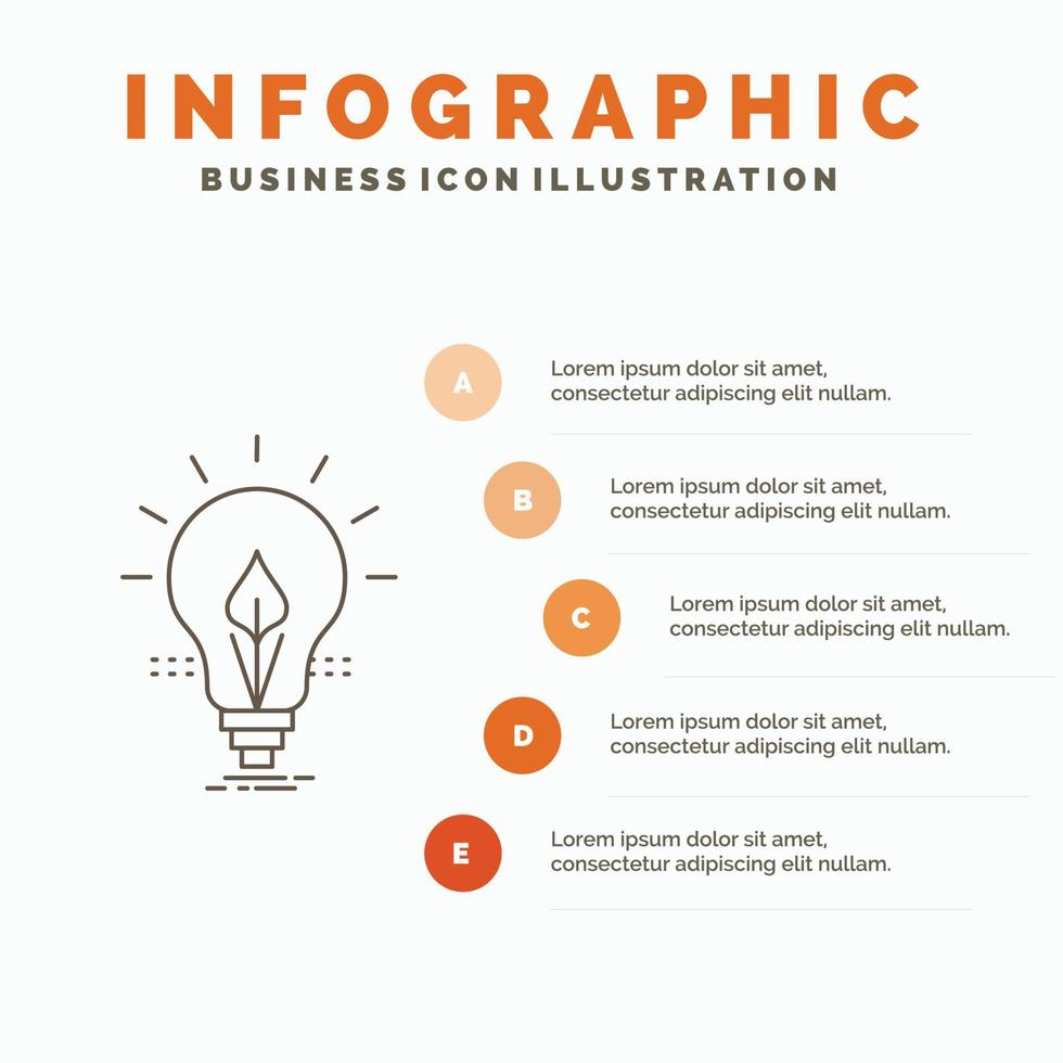 ampoule. idée. électricité. énergie. modèle d'infographie léger pour le site Web et la présentation. icône grise de ligne avec illustration vectorielle de style infographie orange vecteur