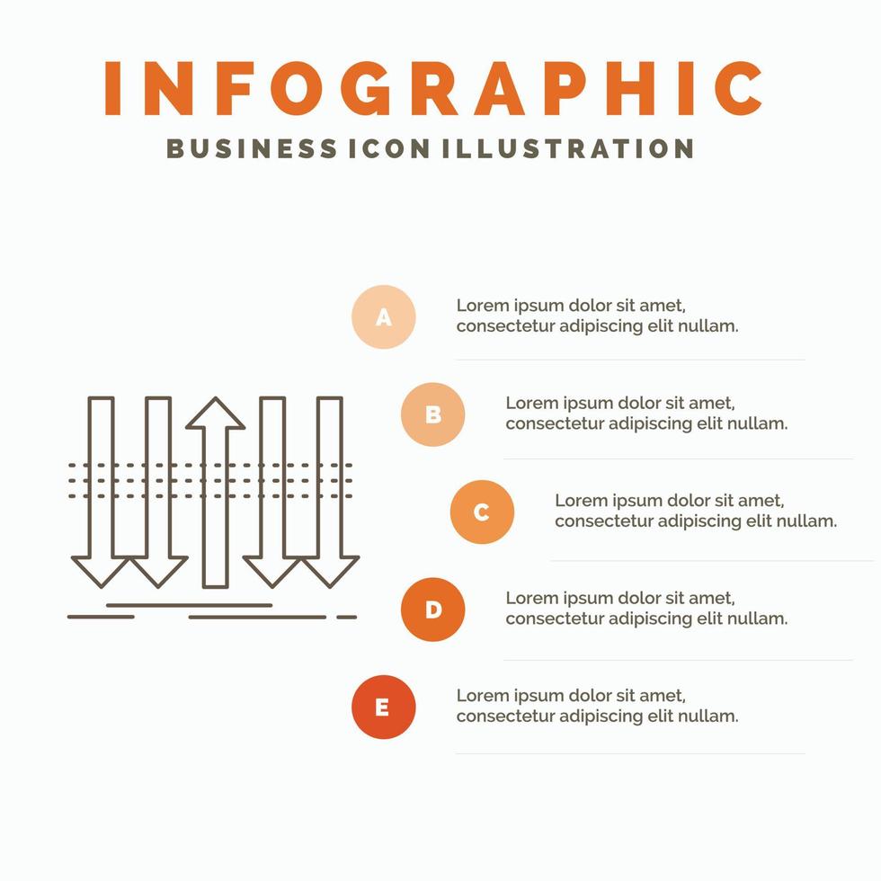 La Flèche. Entreprise. distinction. vers l'avant. modèle d'infographie d'individualité pour le site Web et la présentation. icône grise de ligne avec illustration vectorielle de style infographie orange vecteur