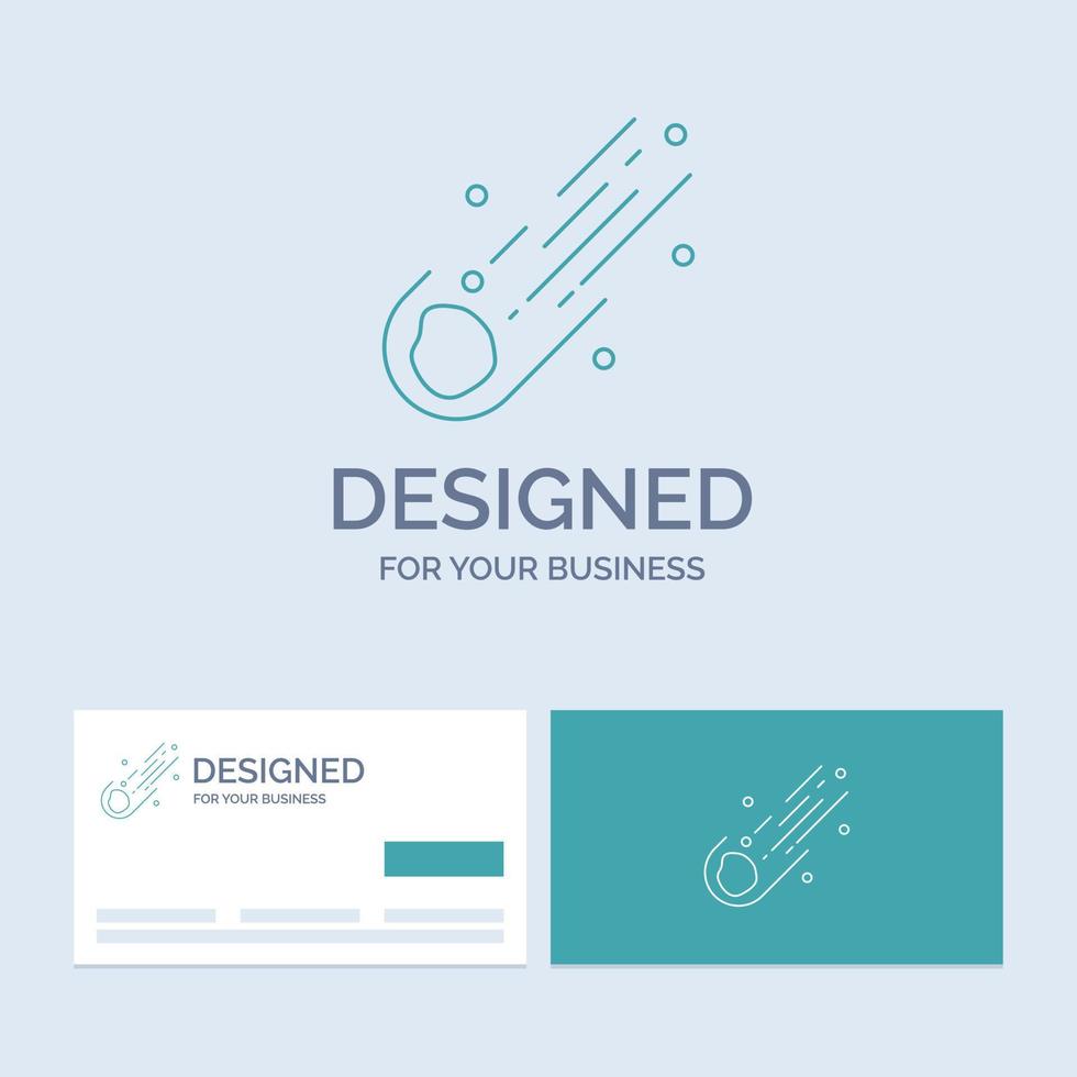 astéroïde. astronomie. météore. espace. symbole d'icône de ligne de logo d'entreprise de comète pour votre entreprise. cartes de visite turquoise avec modèle de logo de marque vecteur