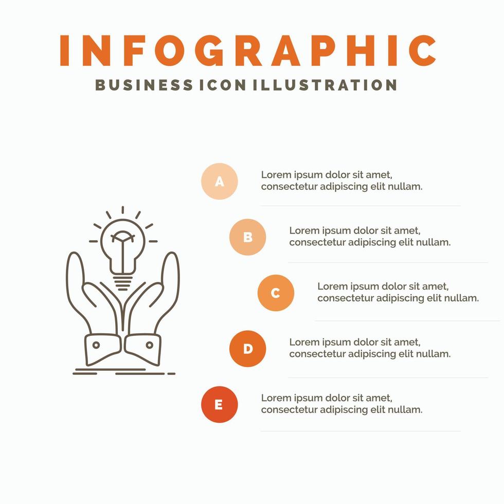 idée. idées. Créatif. partager. modèle d'infographie des mains pour le site Web et la présentation. icône grise de ligne avec illustration vectorielle de style infographie orange vecteur