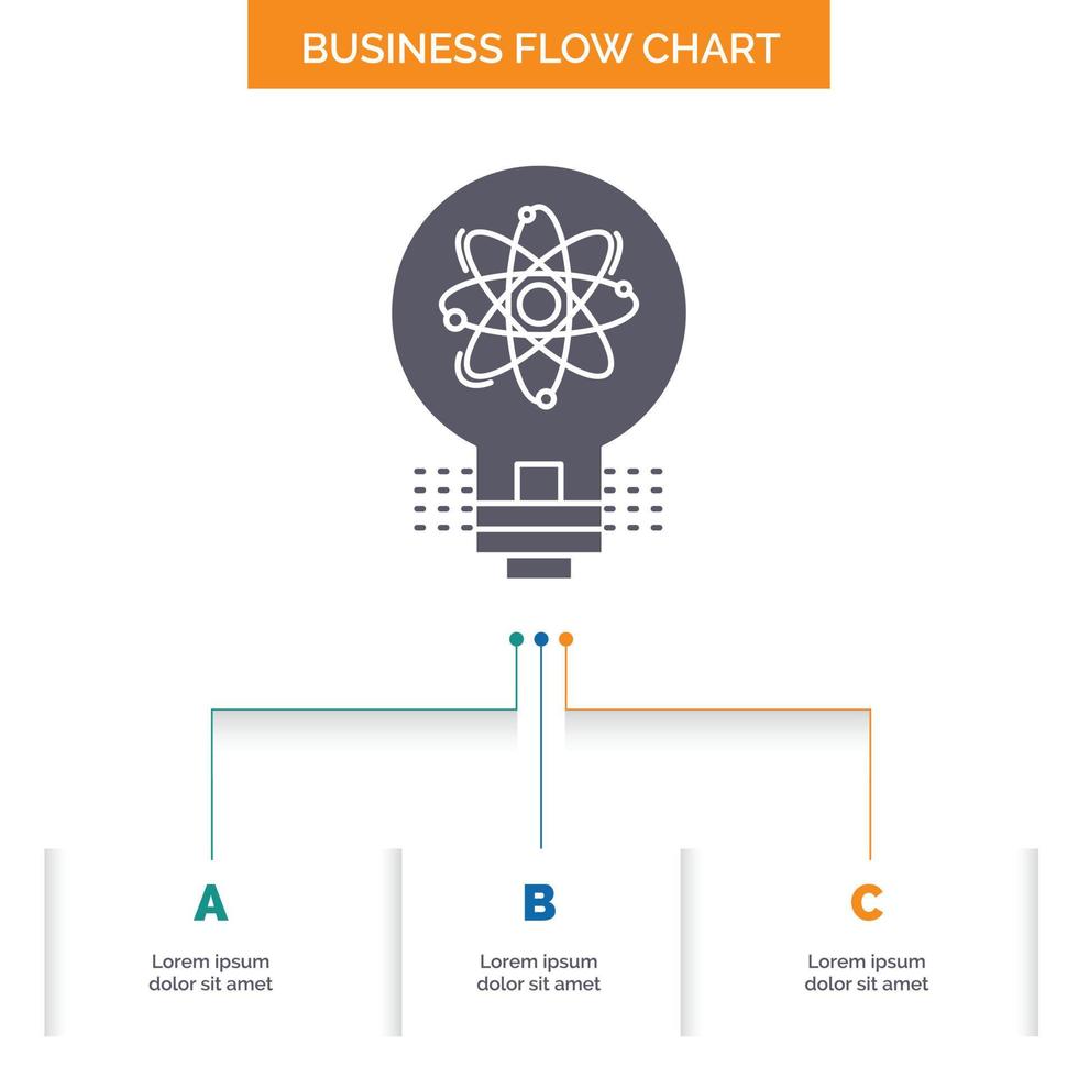 idée. innovation. lumière. la solution. conception d'organigramme de démarrage d'entreprise en 3 étapes. icône de glyphe pour la place du modèle d'arrière-plan de présentation pour le texte. vecteur