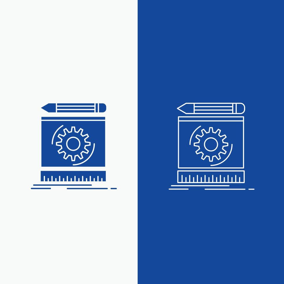 Brouillon. ingénierie. traiter. prototype. ligne de prototypage et bouton web glyphe dans une bannière verticale de couleur bleue pour ui et ux. site web ou application mobile vecteur