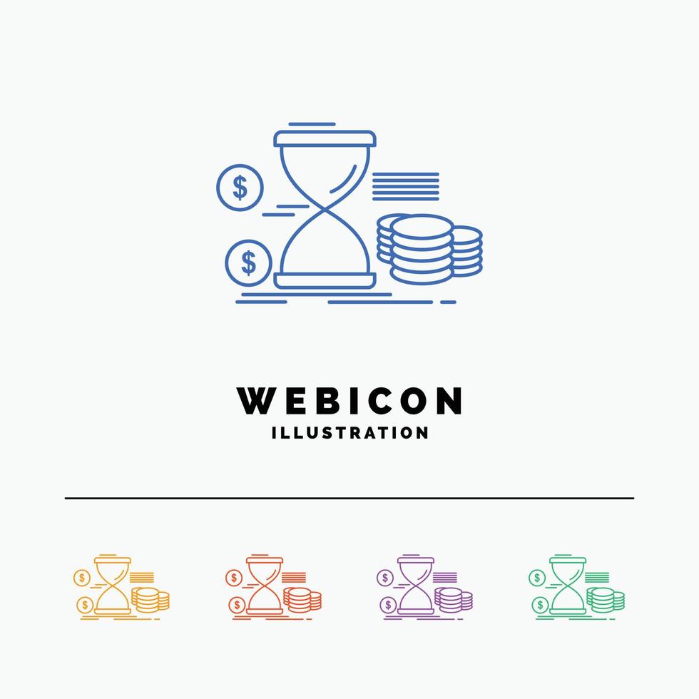Sablier. la gestion. argent. temps. pièces de monnaie 5 modèle d'icône web ligne de couleur isolé sur blanc. illustration vectorielle vecteur