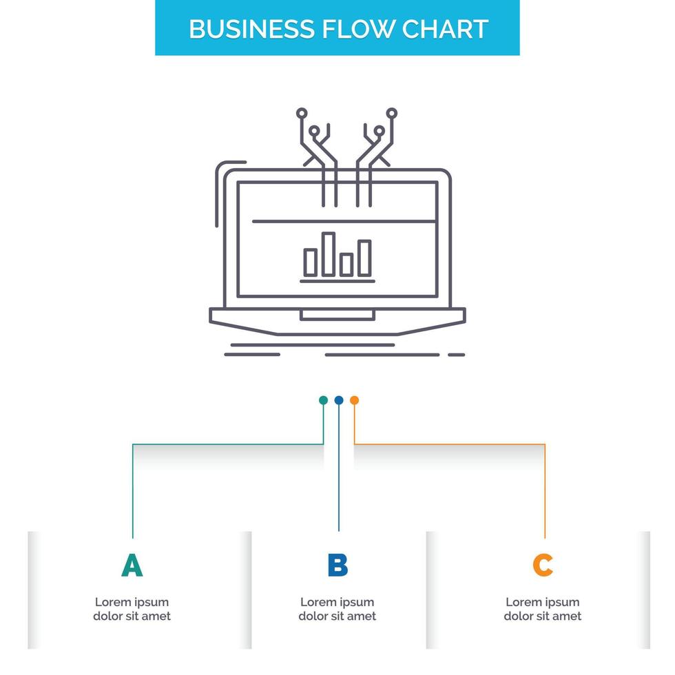 une analyse. analytique. la gestion. en ligne. conception d'organigramme d'entreprise de plate-forme en 3 étapes. icône de ligne pour le modèle d'arrière-plan de présentation place pour le texte vecteur