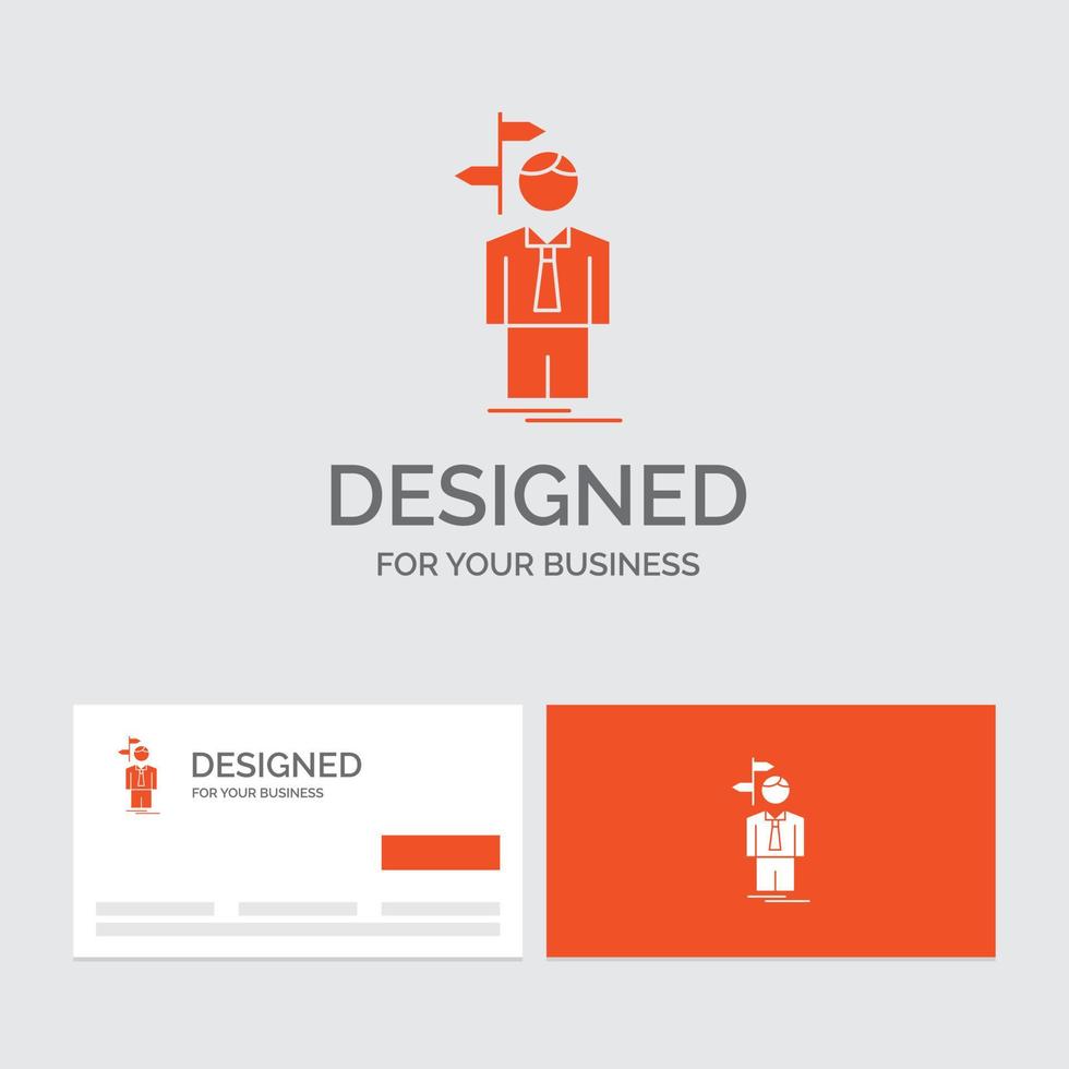 modèle de logo d'entreprise pour la flèche. choix. choisir. décision. direction. cartes de visite orange avec modèle de logo de marque. vecteur
