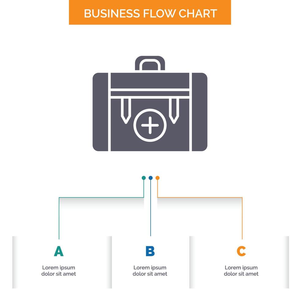 sac. camping. santé. randonnée. conception d'organigramme d'affaires de bagages avec 3 étapes. icône de glyphe pour la place du modèle d'arrière-plan de présentation pour le texte. vecteur