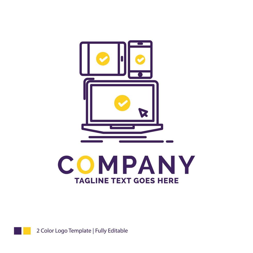 création de logo de nom de société pour ordinateur. dispositifs. portable. sensible. La technologie. conception de nom de marque violet et jaune avec place pour le slogan. modèle de logo créatif pour petites et grandes entreprises. vecteur