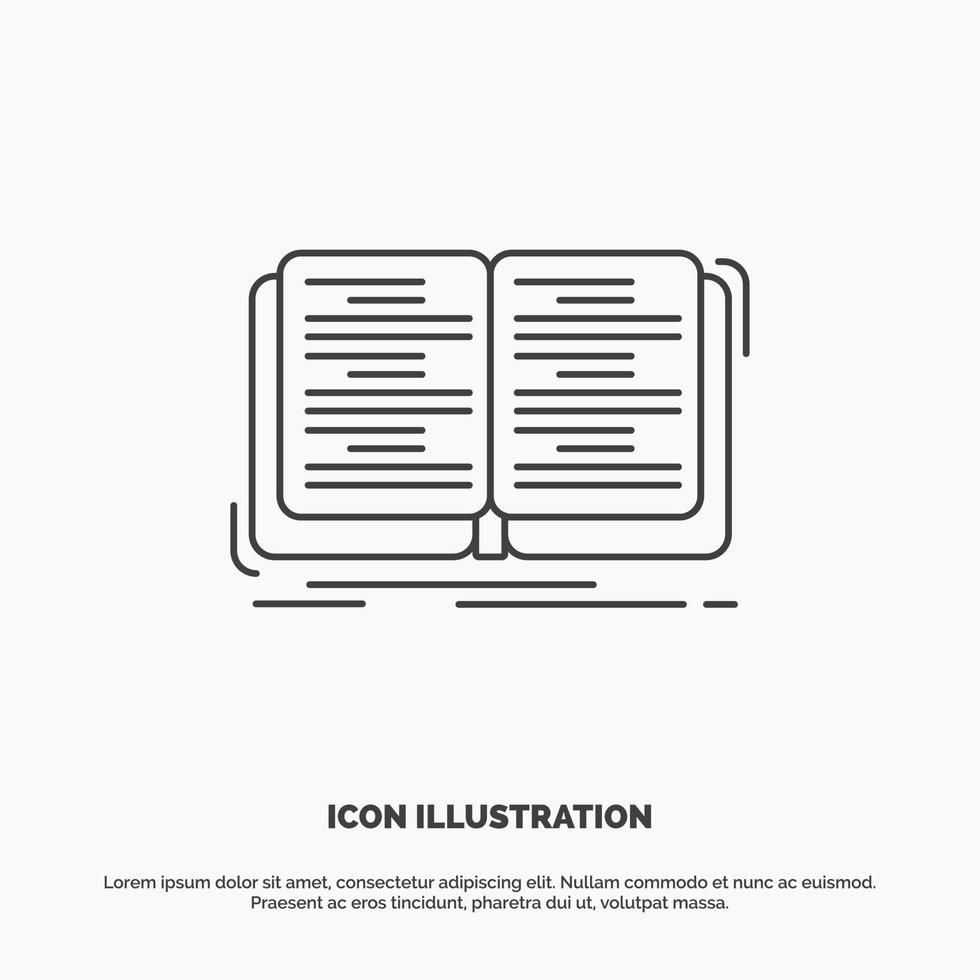 livre. éducation. leçon. icône d'étude. symbole gris de vecteur de ligne pour ui et ux. site web ou application mobile