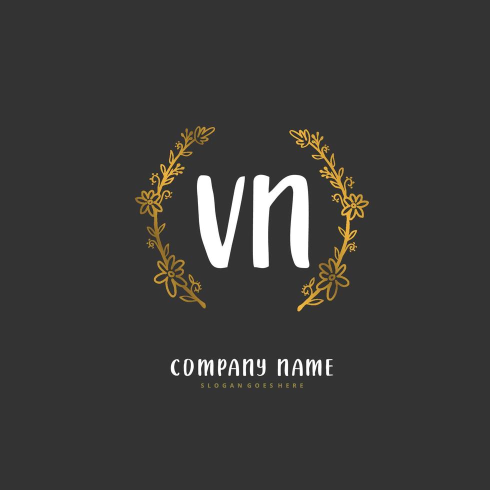 vn écriture manuscrite initiale et création de logo de signature avec cercle. beau design logo manuscrit pour la mode, l'équipe, le mariage, le logo de luxe. vecteur