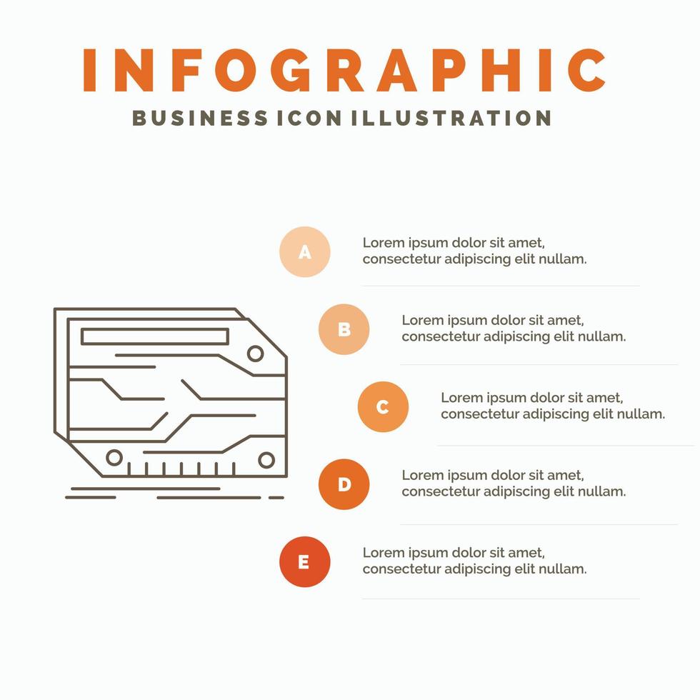 carte. composant. Douane. électronique. modèle d'infographie de mémoire pour le site Web et la présentation. icône grise de ligne avec illustration vectorielle de style infographie orange vecteur