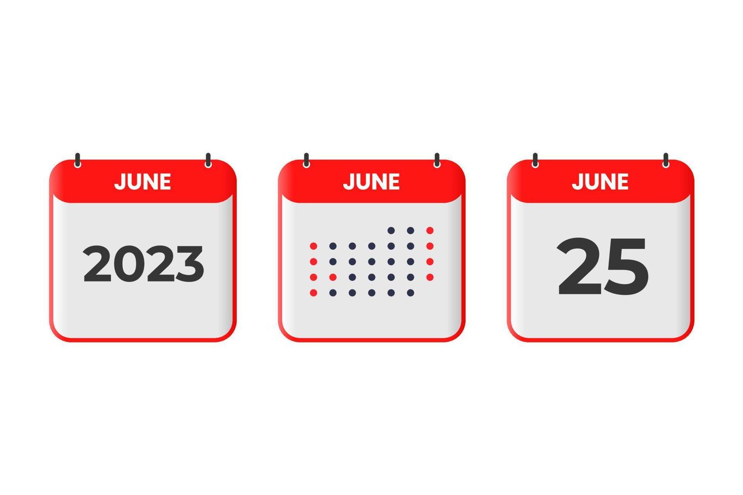 icône de conception de calendrier du 25 juin. Calendrier 2023, rendez-vous, concept de date importante vecteur