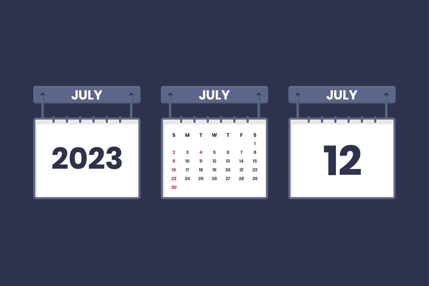 12 juillet 2023 icône de calendrier pour l'horaire, le rendez-vous, le concept de date importante vecteur