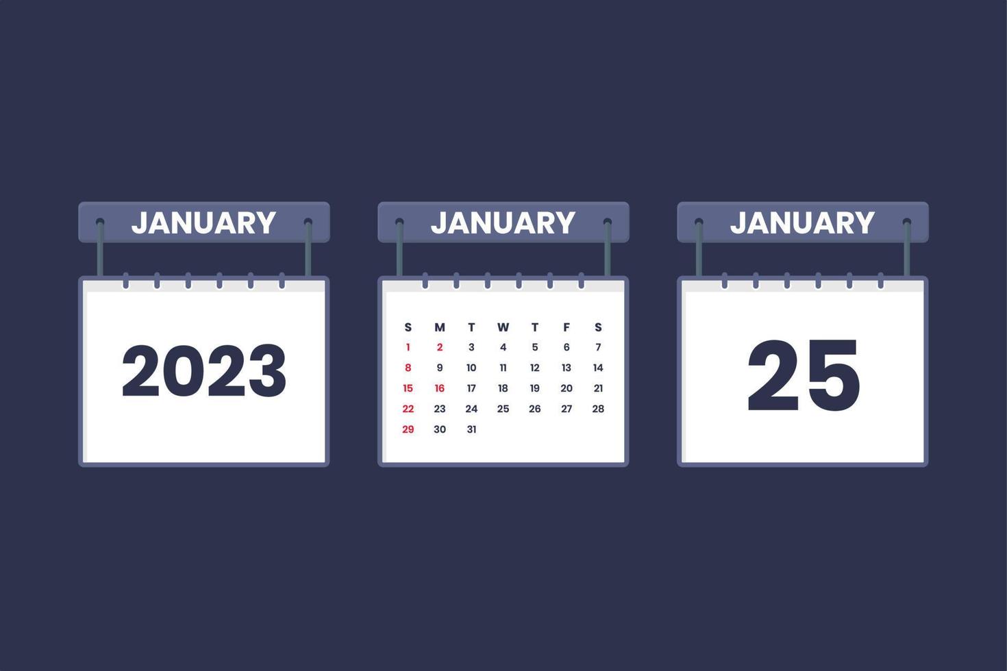 Icône de calendrier du 25 janvier 2023 pour l'horaire, le rendez-vous, le concept de date importante vecteur