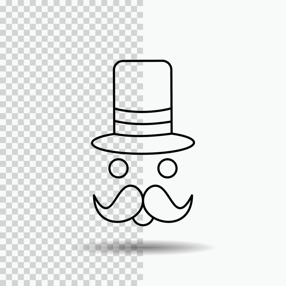 moustache. branché. movember. Père Noël. icône de ligne de chapeau sur fond transparent. illustration vectorielle icône noire vecteur