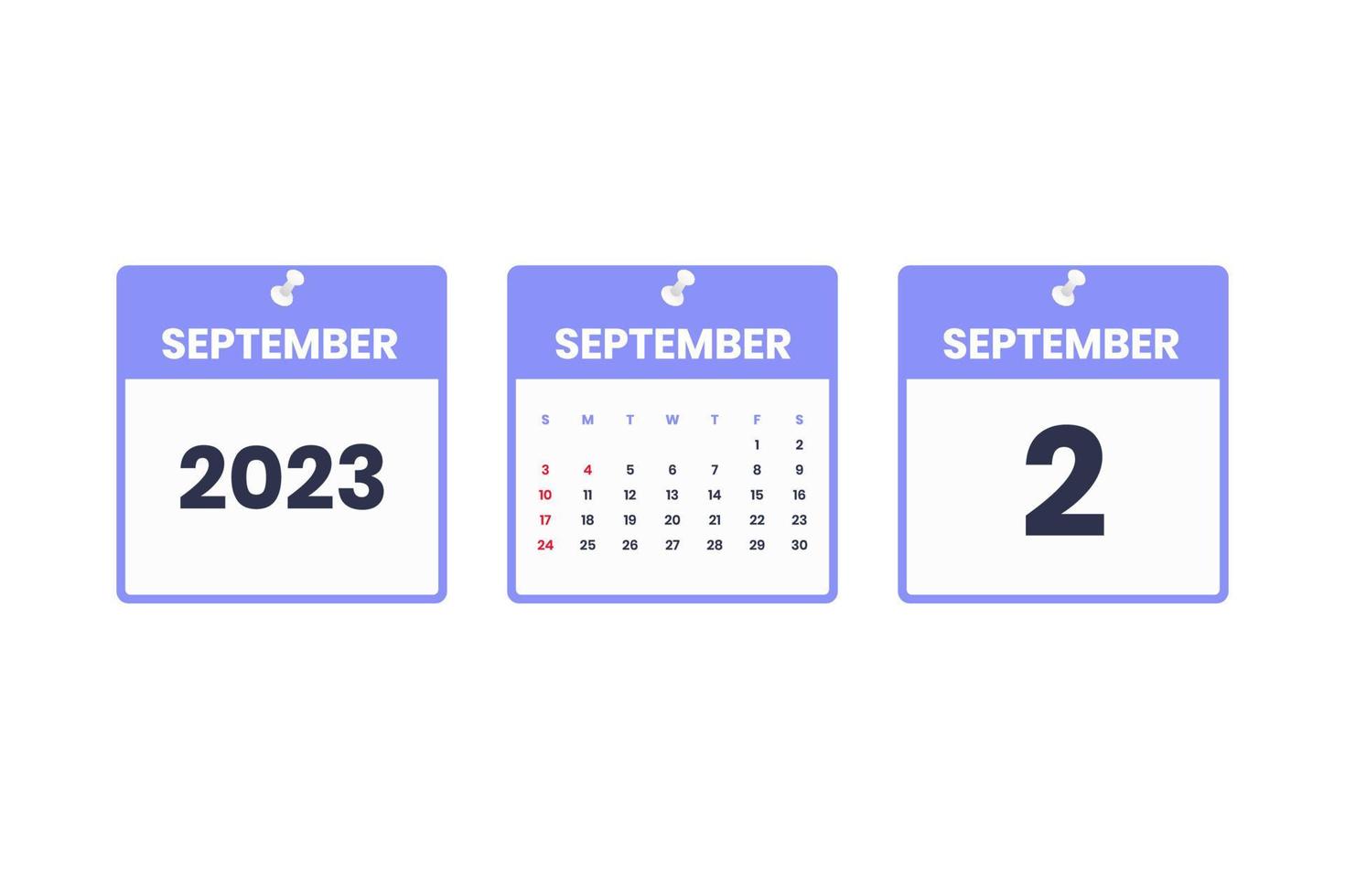 conception du calendrier de septembre. icône de calendrier du 2 septembre 2023 pour l'horaire, le rendez-vous, le concept de date importante vecteur