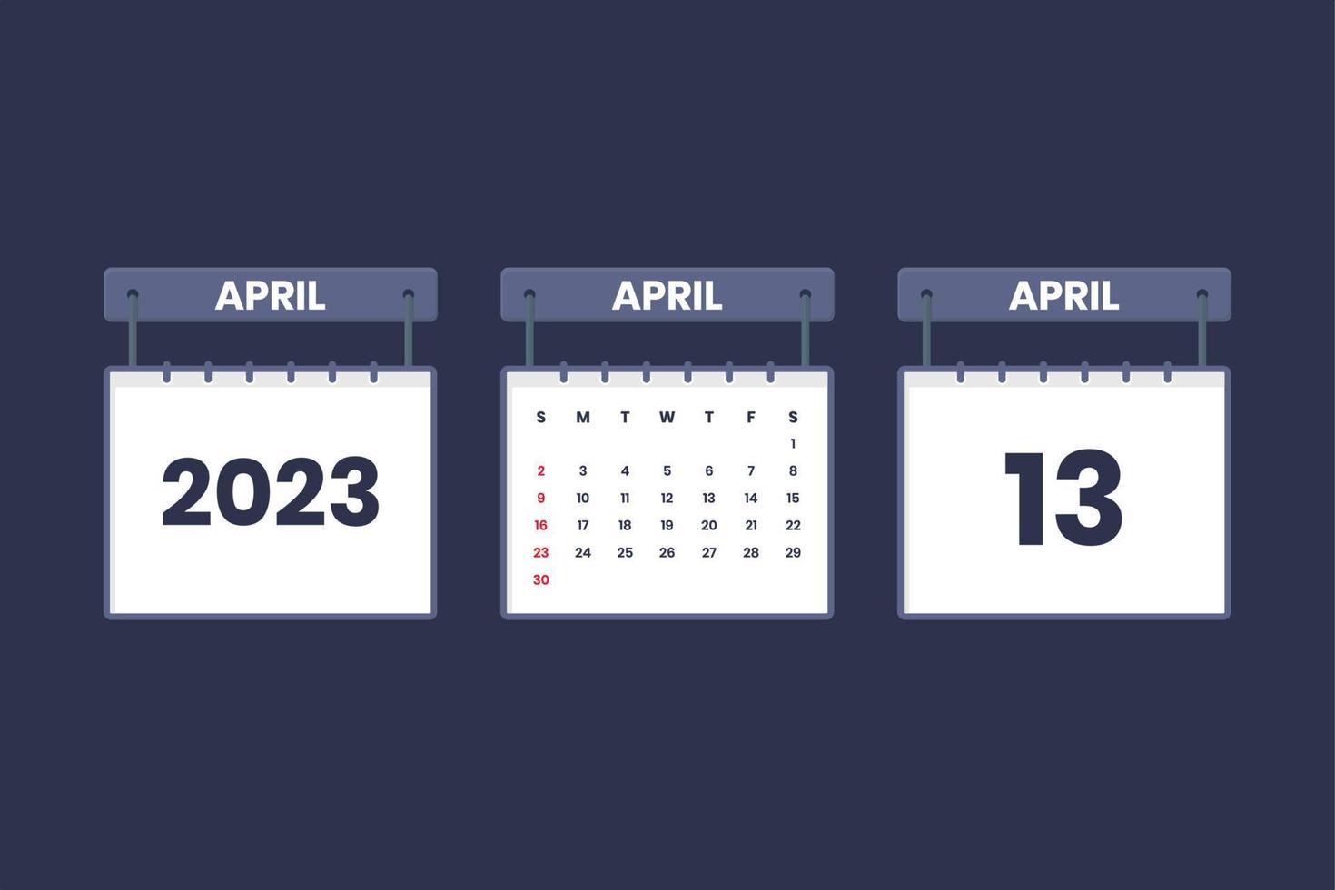 13 avril 2023 icône de calendrier pour l'horaire, le rendez-vous, le concept de date importante vecteur