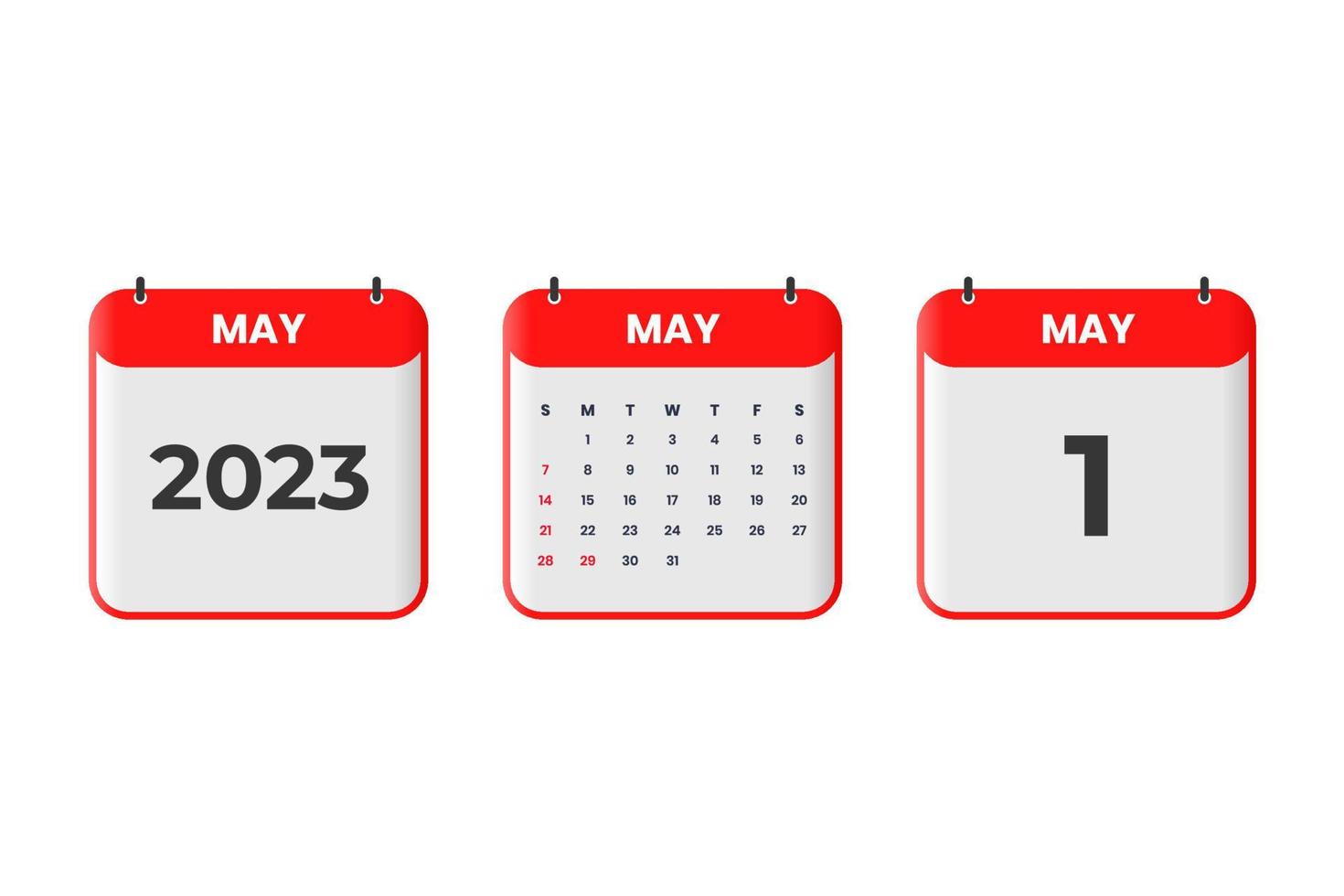 conception du calendrier de mai 2023. 1er mai 2023 icône de calendrier pour l'horaire, le rendez-vous, le concept de date importante vecteur