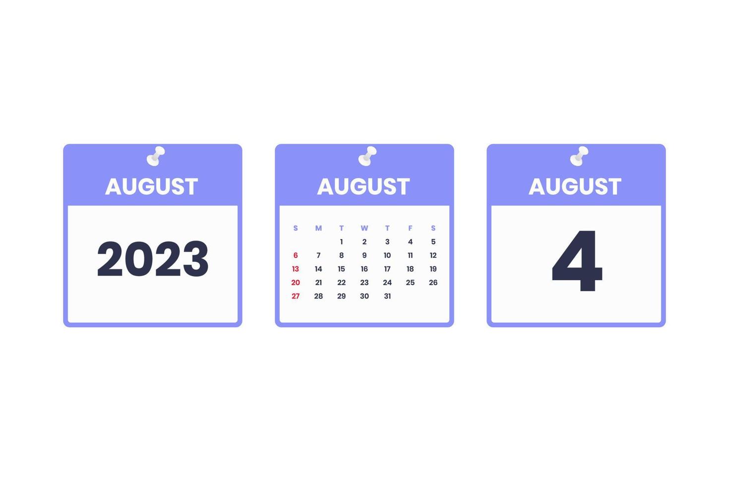 4 De Agosto 2023 conception du calendrier d'août. 4 août 2023 icône de calendrier pour  l'horaire, le rendez-vous, le concept de date importante 13017439 Art  vectoriel chez Vecteezy