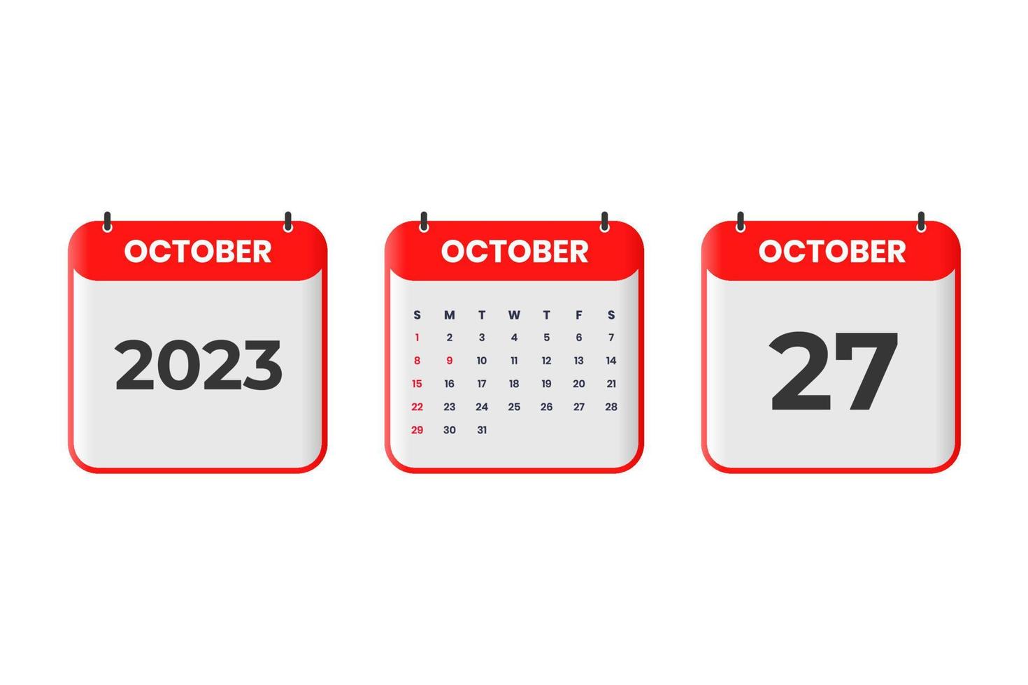 conception du calendrier d'octobre 2023. Icône de calendrier du 27 octobre 2023 pour l'horaire, le rendez-vous, le concept de date importante vecteur