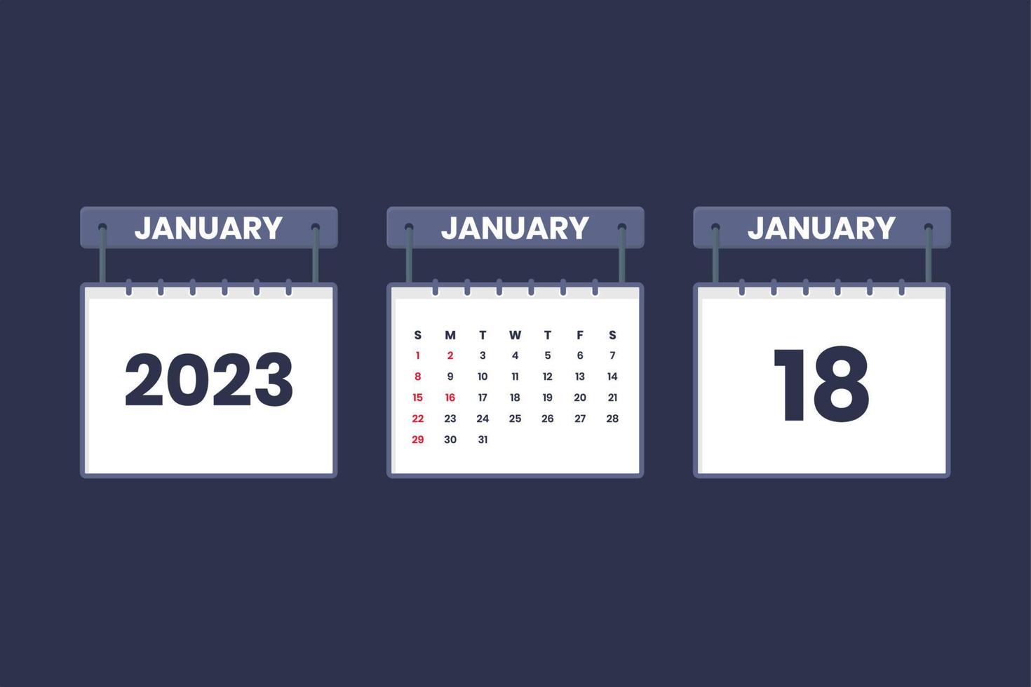 Icône de calendrier du 18 janvier 2023 pour l'horaire, le rendez-vous, le concept de date importante vecteur