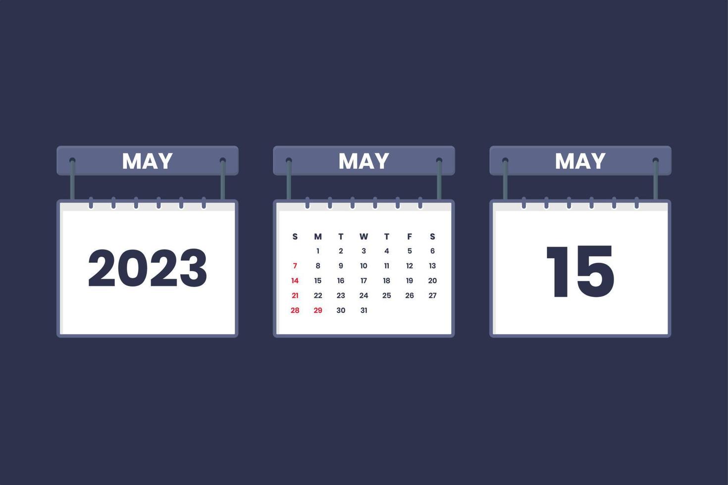 15 mai 2023 icône de calendrier pour l'horaire, le rendez-vous, le concept de date importante vecteur