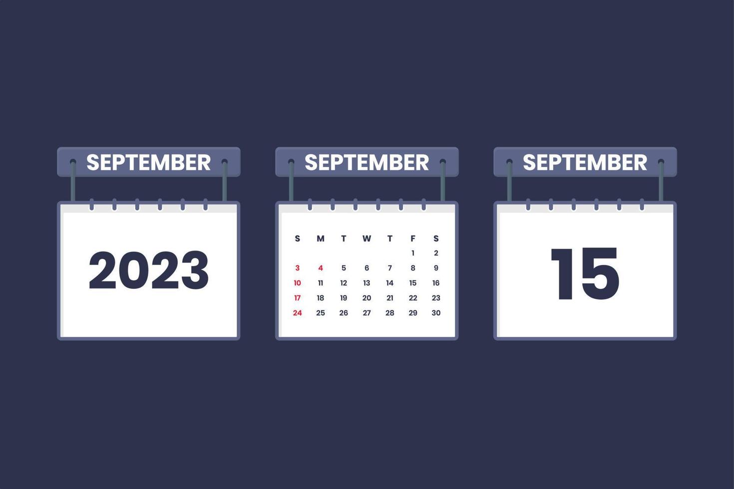 15 septembre 2023 icône de calendrier pour l'horaire, le rendez-vous, le concept de date importante vecteur