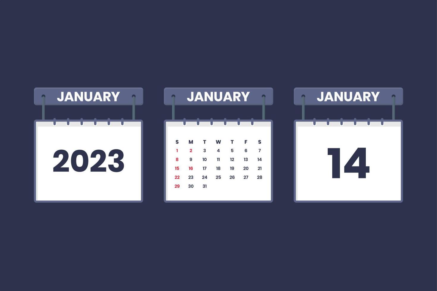 14 janvier 2023 icône de calendrier pour l'horaire, le rendez-vous, le concept de date importante vecteur