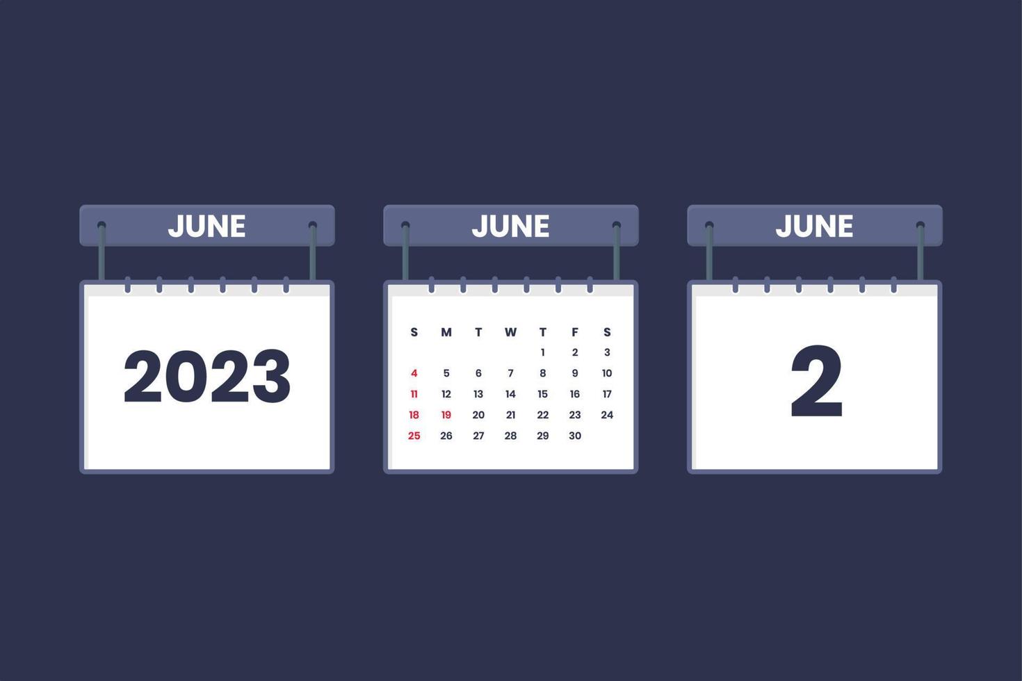 Icône de calendrier du 2 juin 2023 pour l'horaire, le rendez-vous, le concept de date importante vecteur