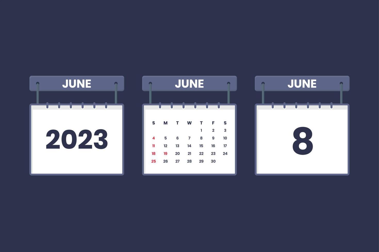 Icône de calendrier du 8 juin 2023 pour l'horaire, le rendez-vous, le concept de date importante vecteur