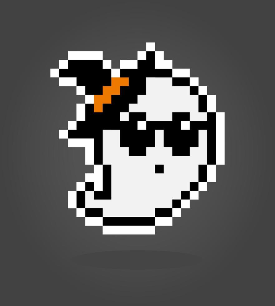 Fantôme pixel 8 bits portant un chapeau de magicien. mignon fantôme volant en illustration vectorielle vecteur