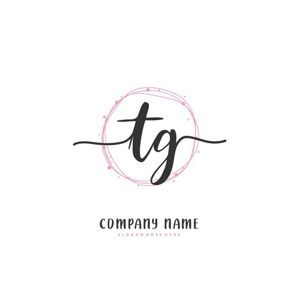 tg écriture manuscrite initiale et création de logo de signature avec cercle. beau design logo manuscrit pour la mode, l'équipe, le mariage, le logo de luxe. vecteur